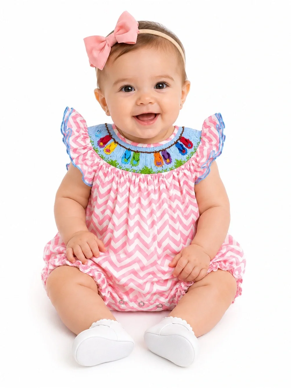 EUC Molly Pop Amocked Sandals Pink Chevron Baby